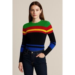 Lauren Ralph Lauren Vintage Multicolor Colorblock Striped Ribbed Knit Sweater S